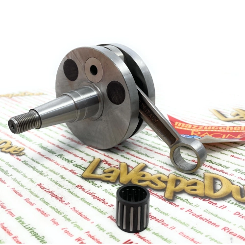 Cigüeñal MAZZUCCHELLI AMT 195A con volantes redondos para VESPA PK 125 ETS N XL2 XL. Carrera 54 mm. Rodamiento 25. Distancia entre centros de biela 97 mm. Hombros completos.