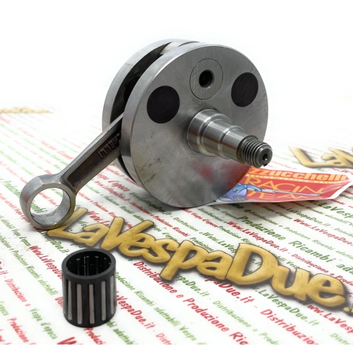 Cigüeñal MAZZUCCHELLI AMT 195A con volantes redondos para VESPA PK 125 ETS N XL2 XL. Carrera 54 mm. Rodamiento 25. Distancia entre centros de biela 97 mm. Hombros completos.