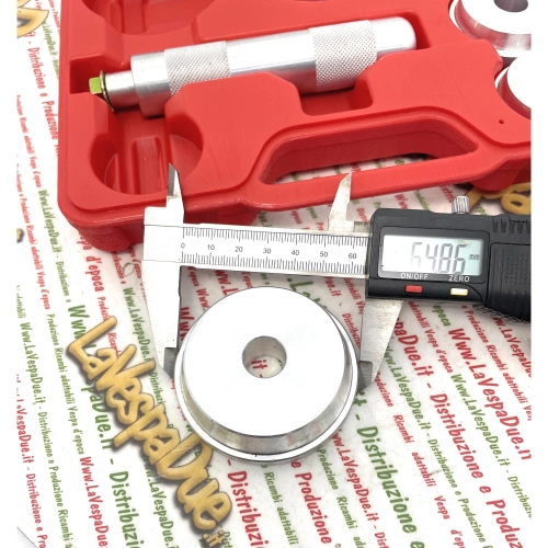 Attrezzo montaggio guida cuscinetti e paraoli per VESPA APE LAMBRETTA 50 80 90 125 150 160 180 200 set con 6 boccole in alluminio da mm 40 45 50 60 63 65