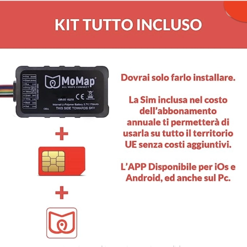 Traceur GPS MoMap pour Vespa, Ape, Lambretta, Moto Quod, Bateau, Antivol avec bloc moteur 6V 12V 24V 30V