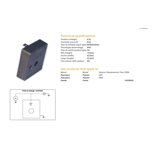 Régulateur de courant pour lampes 6 volts 12 Ah 1 Faston pour VESPA et systèmes 6 volts. Permet de réguler la tension d'alimentation des ampoules.