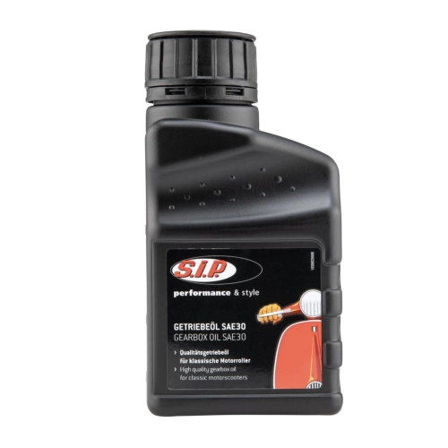 Aceite para motor y caja de cambios SIP Formula SAE 30 en botella de 250 ml. Para VESPA Lambretta 50 90 125 150 160 180 200. Para coches y motocicletas clásicas desde 1946 en adelante. Monogrado.