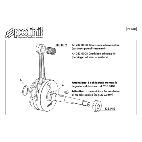 POLINI 210.0074 crankshaft for PIAGGIO 50 CIAO BRAVO BOXER BOSS GRILLO SI CBA for EVO reed valve crankcase with 12 mm pin