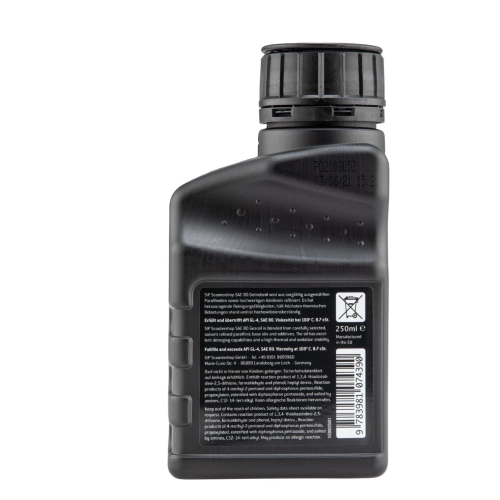 Aceite para motor y caja de cambios SIP Formula SAE 80 en botella de 250 ml. Para VESPA Lambretta 50 90 125 150 160 180 200 y vehículos y motocicletas clásicas desde 1946 en adelante. Monogrado.