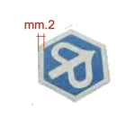 Scudetto esagonale adesivo resinato PIAGGIO 32 mm CIAO FLY LIBERTY MP3 X8 X9 ZIP bordo esterno grosso 2 mm r.o. 574771