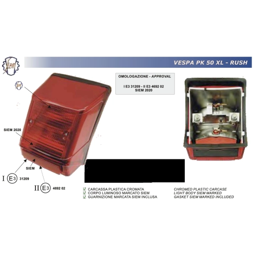 Luz de freno trasera completa SIEM para VESPA PK 50 125 XL PLURIMATIC RUSH ro 234225 V5X3T VMX6T VA52T V5X4T