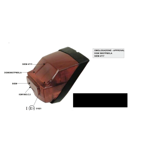 Feu arrière SIEM pour Vespa 80, 125, 150 et 200 PX PE première série, référence 162741 183615, complet avec joint.