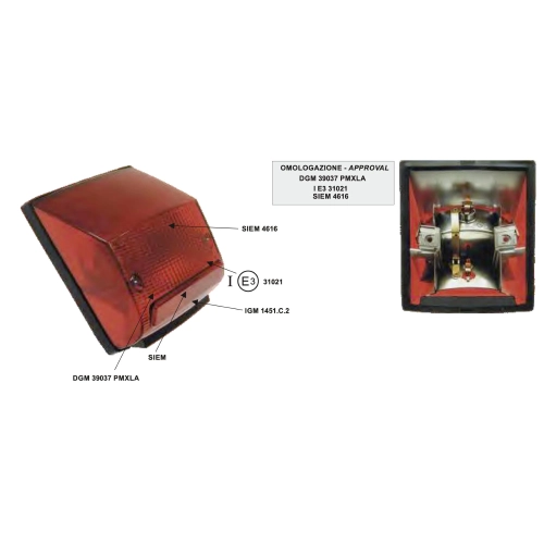 Piloto trasero SIEM para VESPA 125 150 200 PX PE ARCOBALENO desde 1984 en adelante, RO 219091, completo con junta.