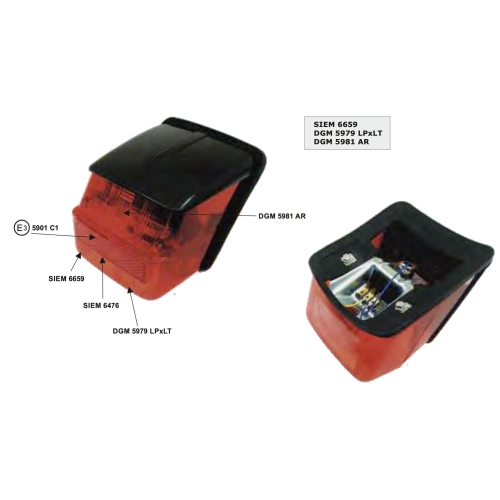 Feu arrière SIEM d'origine pour Vespa 125, 150, 180, 200 TS, GTR, Sprint, Veloce, Rallye (réf. 121017, 141758), complet avec support de lampe, joint et visière.