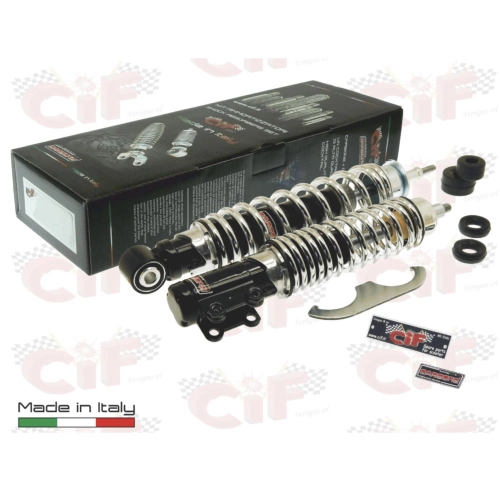 Kit de amortiguadores delanteros y traseros cromados CARBONE SPORT TUNING para VESPA 125 150 ET4 LX LXV, ajustables con 3 posiciones, completo con accesorios para revisión y restauración.