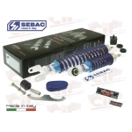 Kit de amortiguadores delanteros y traseros CARBONE SEBAC SPORT para VESPA 50 90 125 NLR PRIMAVERA SPECIAL ET3 ajustables con 3 posiciones, completo con accesorios para revisión y restauración.