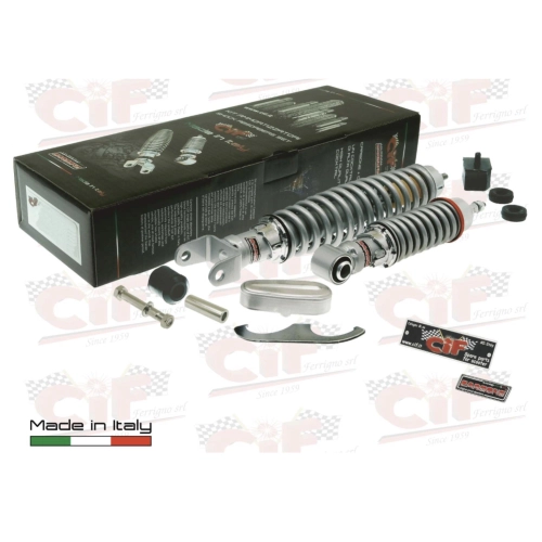 Kit de amortiguadores delanteros y traseros CARBONE SPORT ELEGANT para VESPA 50 90 125 NLR SPECIAL ET3 PRIMAVERA, ajustables con 3 posiciones, completo con accesorios para revisión y restauración.