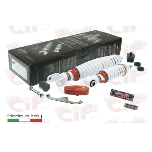 Kit d'amortisseurs avant et arrière blancs CARBONE SPORT TUNING pour VESPA 50 90 125 NLR SPECIAL ET3 PRIMAVERA, réglables sur 3 positions, avec accessoires pour la révision et la restauration.