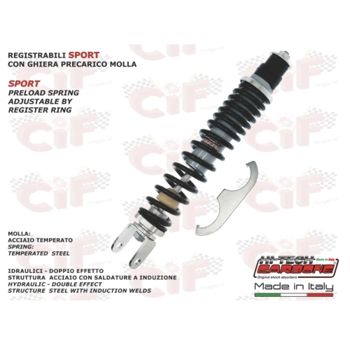 Amortisseur arrière CARBONE SPORT pour VESPA 125 ET4 SFERA adaptable 50 ET2 ET4 LX LXV réglable avec bague de précharge du ressort