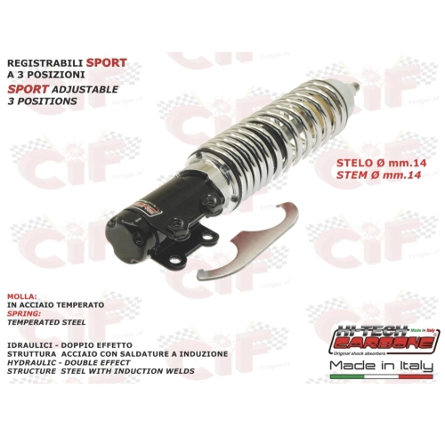 CARBONE SPORT front shock absorber for VESPA 50 125 ET2 ET4 LX LXV reinforced adjustable to 3 positions