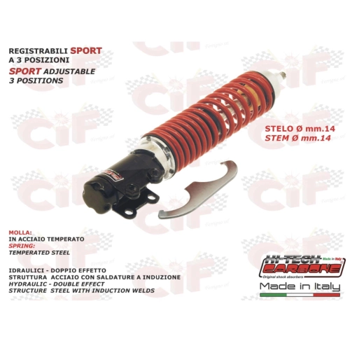 CARBONE SPORT front shock absorber for VESPA 50 125 ET2 ET4 LX LXV reinforced adjustable to 3 positions