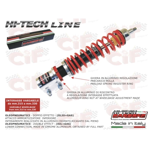 Ammortizzatore anteriore CARBONE HI-TECH rosso per VESPA PX PE 80 125 150 200 PX PE ARCOBALENO T5 oleopneumatico regolabile