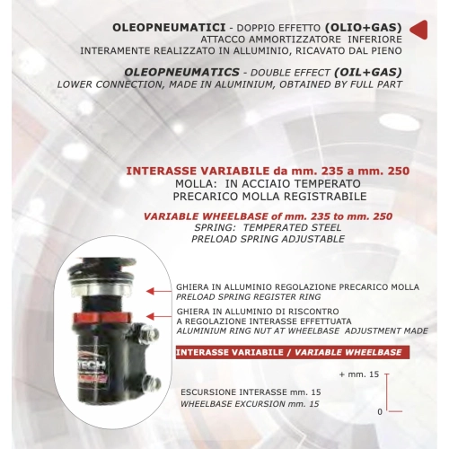 Amortisseur avant CARBONE HI-TECH noir pour VESPA 50 125 ET2 ET4 LX LXV, réglable jusqu'à 15 mm