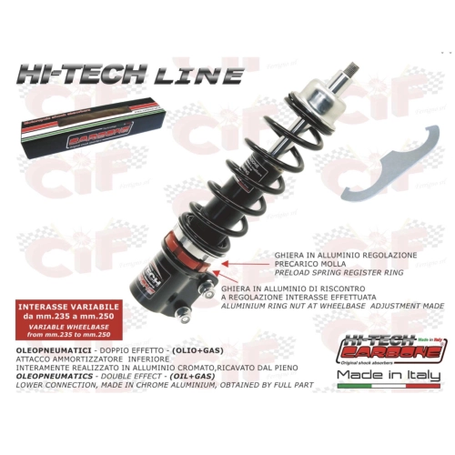 Amortisseur avant CARBONE HI-TECH noir pour VESPA 50 125 ET2 ET4 LX LXV, réglable jusqu'à 15 mm