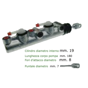 Bomba de freno de doble descarga para APE POKER 420 gasolina y diésel ro 265195 2651955 Cilindro interno Ø 19 mm Longitud del cuerpo de la bomba 180 mm