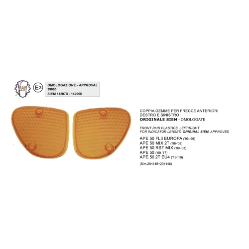 Par de cuerpos de intermitentes delanteros SIEM para APE 50 FL3 EUROPA MIX 2T RST MIX EU4 Intermitente de dirección ro 294145 294146