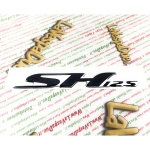 Resin adhesive side plate for HONDA SH 125 grey background black writing 178 mm x 27 mm