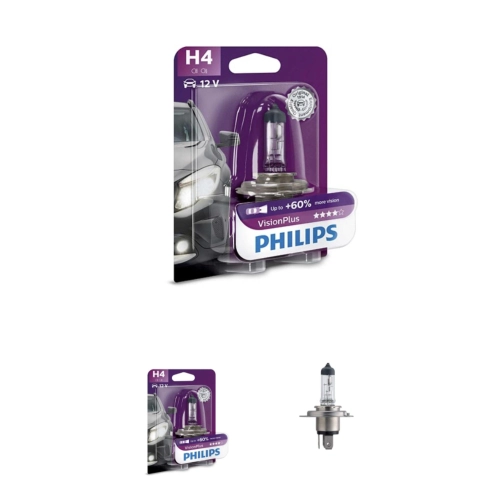 PHILIPS H4 VISION PLUS 12V 60/55W halogen bulb with quartz glass P43T socket Ref.Philips: 12342VPB1