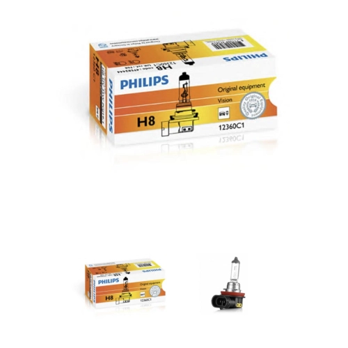 PHILIPS H8 12V 35W halogen bulb, PGJ-19 plastic base, quartz glass Ref.Philips: 12360C1