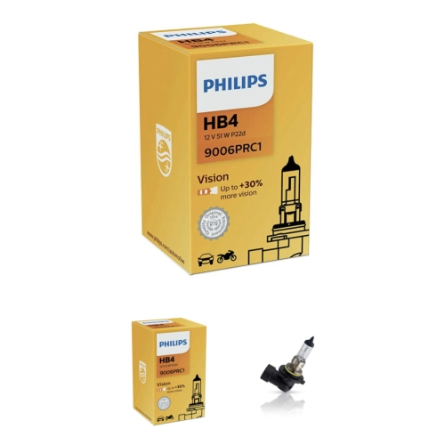 PHILIPS HB4 12V 51W Halogenlampe, Kunststoffsockel, P22d, Quarzglas. Art.-Nr. Philips: 9006PRC1