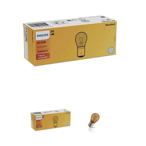 PHILIPS S25 PY21W 12V 21W single-light orange bulb, BAU15s socket. Philips ref: 12496NACP