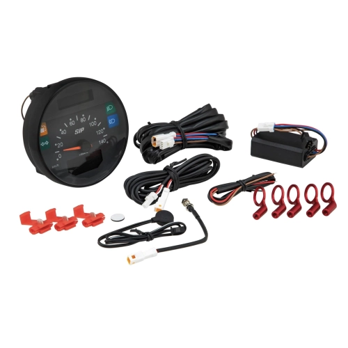 SIP 50002810 2.1 Lusso-Style Tachometer für Vespa 80, 125, 150, 200, PX und Arcobaleno Lusso (Modelljahr 1998), auch für GTV GT60 geeignet. Schwarzes Zifferblatt, weiße Ziffern, Edelstahlrahmen, 24 Funktionen, digital/analog.