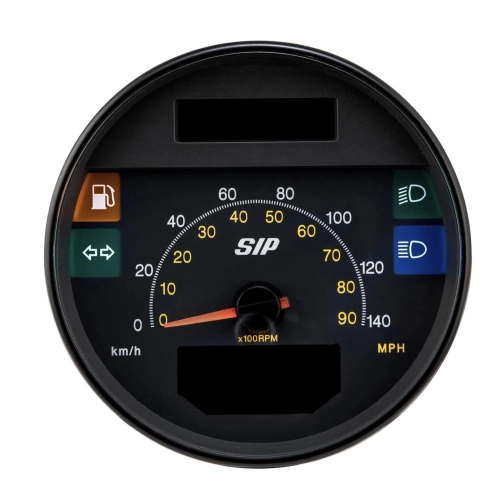 SIP 50002810 2.1 Lusso-Style Tachometer für Vespa 80, 125, 150, 200, PX und Arcobaleno Lusso (Modelljahr 1998), auch für GTV GT60 geeignet. Schwarzes Zifferblatt, weiße Ziffern, Edelstahlrahmen, 24 Funktionen, digital/analog.