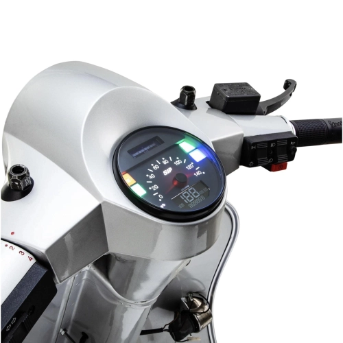 SIP 50002800 2.1 Lusso-Style Tachometer für Vespa 80, 125, 150, 200, PX und Arcobaleno Lusso (Modelljahr 1998), auch für GTV GT60 geeignet. Schwarzes Zifferblatt, weiße Ziffern, Edelstahlrahmen, 24 Funktionen, digital/analog.
