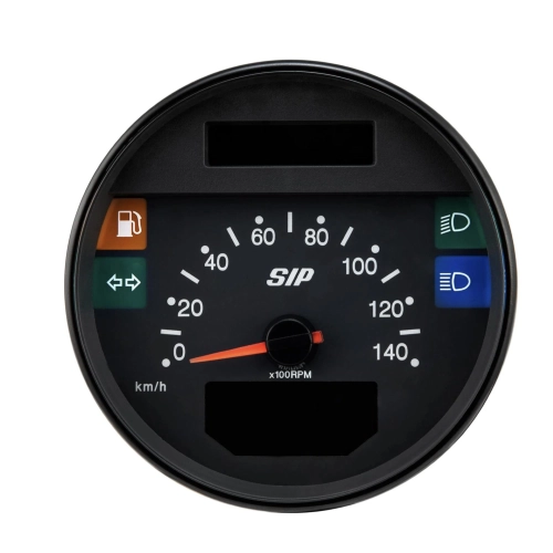 SIP 50002800 2.1 Lusso-Style Tachometer für Vespa 80, 125, 150, 200, PX und Arcobaleno Lusso (Modelljahr 1998), auch für GTV GT60 geeignet. Schwarzes Zifferblatt, weiße Ziffern, Edelstahlrahmen, 24 Funktionen, digital/analog.