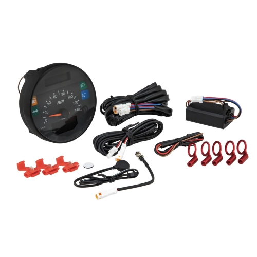 SIP 50002800 2.1 Lusso-Style Tachometer für Vespa 80, 125, 150, 200, PX und Arcobaleno Lusso (Modelljahr 1998), auch für GTV GT60 geeignet. Schwarzes Zifferblatt, weiße Ziffern, Edelstahlrahmen, 24 Funktionen, digital/analog.
