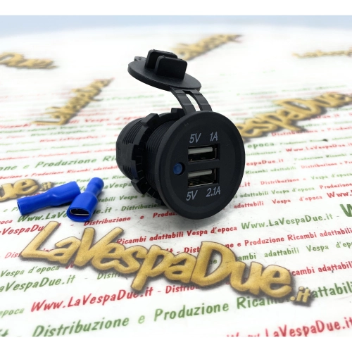 Doppelte USB-Anschlussbuchse, max. 3 Ah, wasserdichtes Universalladegerät 12/24 Volt mit Schutzabdeckung, passend für VESPA, APE, LAMBRETTA, Topcase PX, COSA, GS, GT, Halterung 60026398, Auto, Motorrad, Roller, Boote, LKW