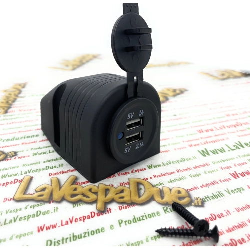 Doppelte USB-Anschlussbuchse, max. 3 Ah, wasserdichtes Universalladegerät 12/24 Volt mit Schutzabdeckung, passend für VESPA, APE, LAMBRETTA, Topcase PX, COSA, GS, GT, Halterung 60026398, Auto, Motorrad, Roller, Boote, LKW
