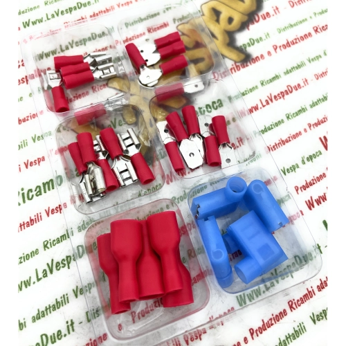 Set of 30 Faston cable terminals, insulated connectors, various sizes, VESPA electrical systems, APE LAMBRETTA, male and female connectors