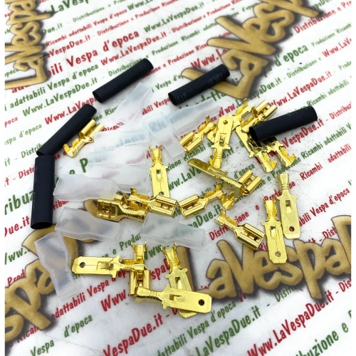 Complete set of 35 pcs medium 6.3 mm male female connectors with heat-shrink sheath for insulating protection for VESPA APE LAMBRETTA cars, scooters and motorcycles for restoring worn cables, stators, capacitors, electrical system