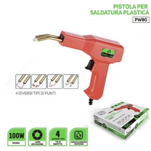 Soldadora de piezas de plástico de 100 vatios con 4 tipos de puntas para diversas aplicaciones: VESPA, APE, LAMBRETTA, coche, motocicleta, scooter, camión, guardabarros, grapadora.