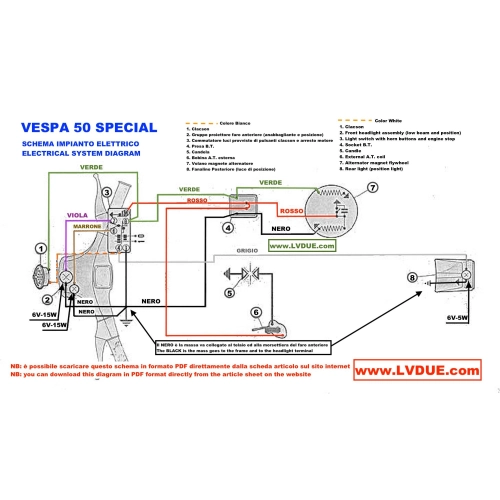 Elektrische Systemverkabelung für VESPA 50 SPECIAL V5B1 V5B3T ro 142965, handgefertigtes Produkt ro 142965