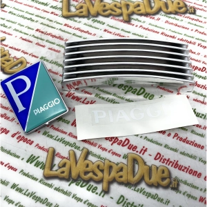 Kit de calandre chromée avec inscription adhésive pour Vespa PX 80 125 150 200 MY et cache de volant (réf. 576967)