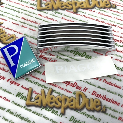 Kit de calandre chromée avec inscription adhésive pour Vespa PX 80 125 150 200 MY et cache de volant (réf. 576967)