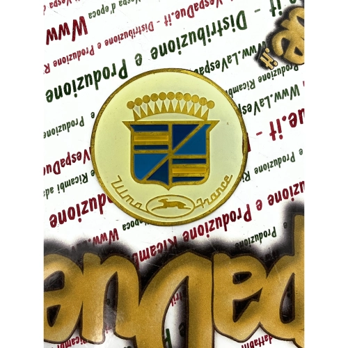 Schild Ø 51 mm Vintage-Logo-Emblem aus Aluminium ULMA FRANCE zur Anbringung an VESPA-Zubehör, Befestigung durch Kleben oder Vernieten, Ø 51 mm, Lagerbestand