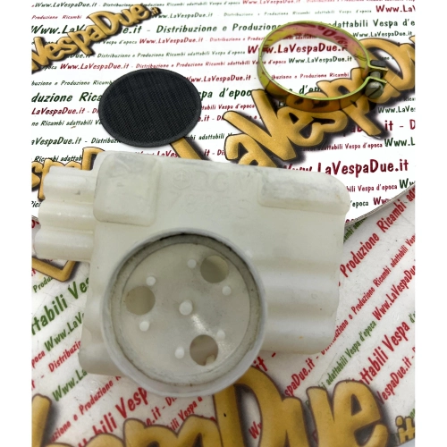Caja del filtro de aire del carburador para PIAGGIO BOXER primera serie en plástico blanco original PIAGGIO NOS completa con abrazadera ro 123012