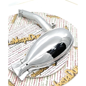 Silenciador cromado con forma de pez para VESPA 125 con faro bajo, año 1950, desde chasis V13T hasta V15T, varilla de cambio ro 014412