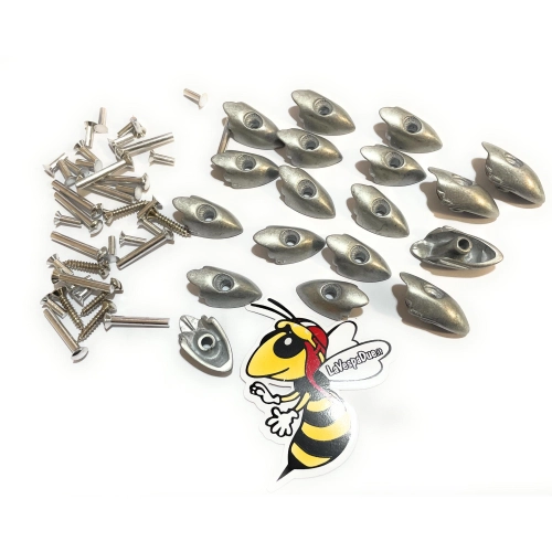 Kit d'embouts en zamak complet avec vis et rivets pour repose-pieds de Vespa 150 GS VS1 (1955-1956), produit italien d'excellente qualité.