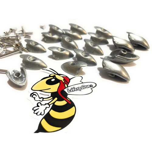 Kit d'embouts en zamak complet avec vis et rivets pour repose-pieds de Vespa 150 GS VS1 (1955-1956), produit italien d'excellente qualité.
