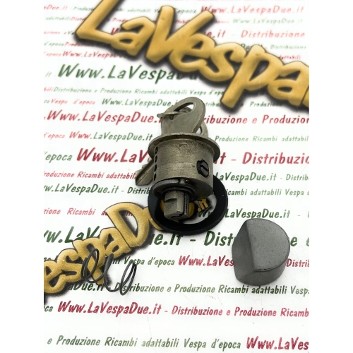 Bloqueo de dirección completo para VESPA GS 160 VSB1T > 55506. Pieza de repuesto original NOS con 2 llaves, muelle, junta, tornillo prisionero y pasador.