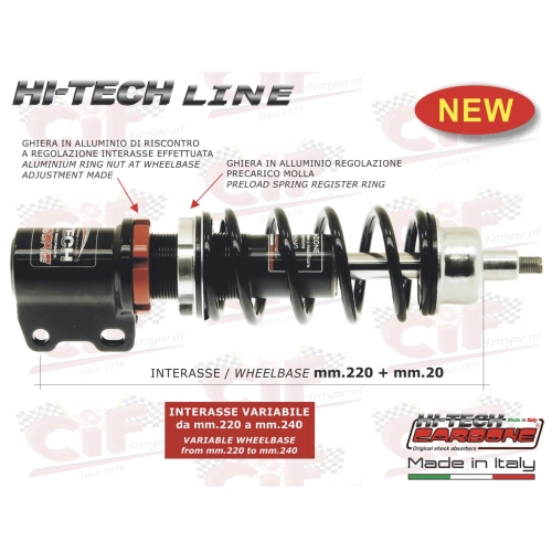 Adjustable HI-TECH front shock absorber for PIAGGIO ZIP SP with monotube fork adaptable to VESPA 50 90 125 PRIMAVERA ET3 PK